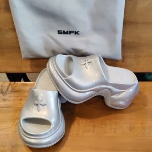 SFMK Compass Wave Hi-heel(Platform) Bumper Sandals Size 37 Silver With Dust Bag